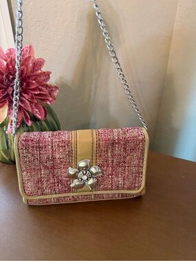 Brighton RARE Pink Tweed Crossbody Bag with Floral Accent